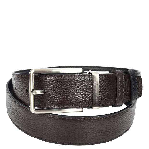 Mens Real Leather Rotated Buckle Belt With Sides Reversible Casual Style A06 Black/Brown