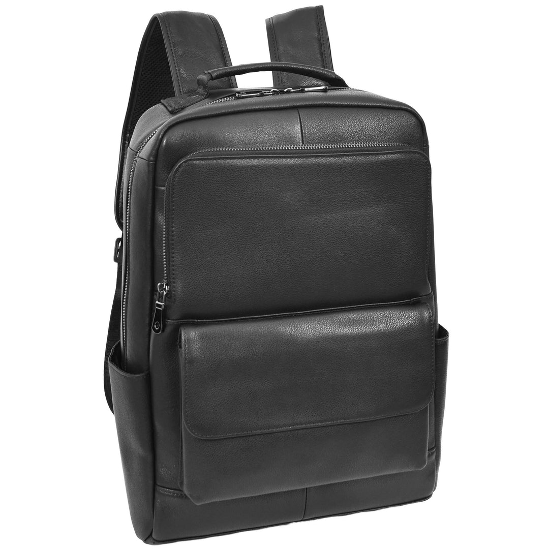 Leather Backpack Laptop Organiser Rucksack Black