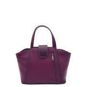 Womens Real Leather Handbag Croc Trim Casual Outgoing Fashion Tote Bag A6058 Purple