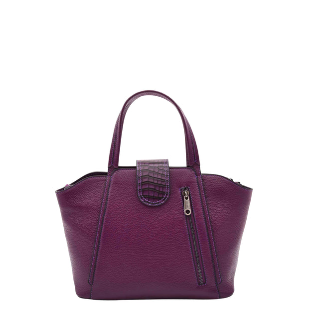 Womens Real Leather Handbag Croc Trim Casual Outgoing Fashion Tote Bag A6058 Purple