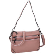 Womens Leather Shoulder Bag Classic Multiple Zip Pockets Handbag A188 Rose-7