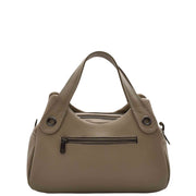 Womens Leather Handbag Twin Zip Top Casual Fashion Tote Grab Bag A850 Taupe