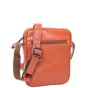 Mens Leather Messenger Bag Cognac Small Flight Bag Multi Zip Pockets Pouch Fred