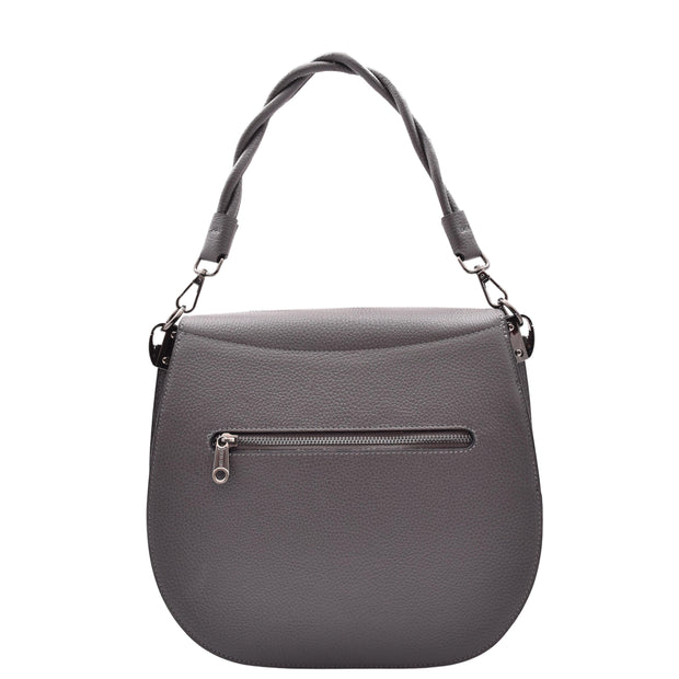 Womens Premium Leather Shoulder Saddle Bag Multi Pocket Handbag A6080 Grey