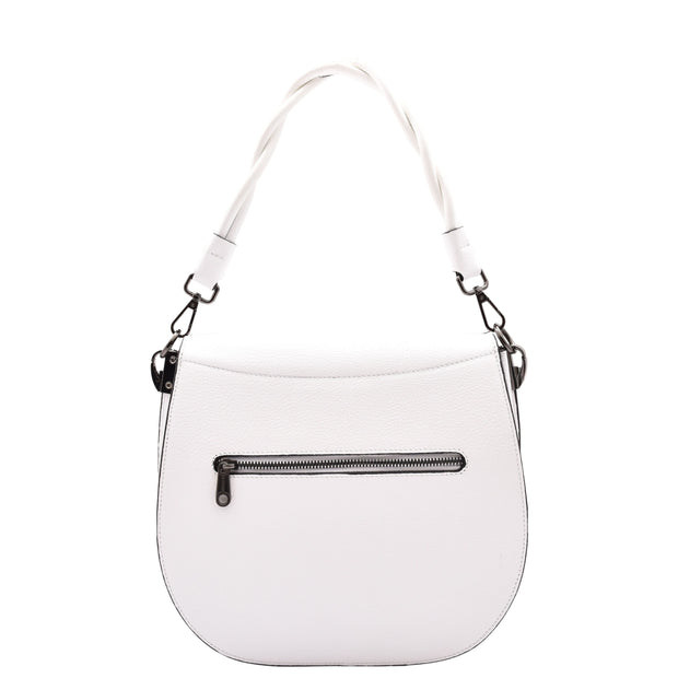 Womens Premium Leather Shoulder Saddle Bag Multi Pocket Handbag A6080 White