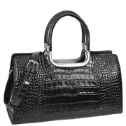 Womens Leather Handbag Croc-Print Casual Fashion Top Handle Tote Bag A880 Black-1