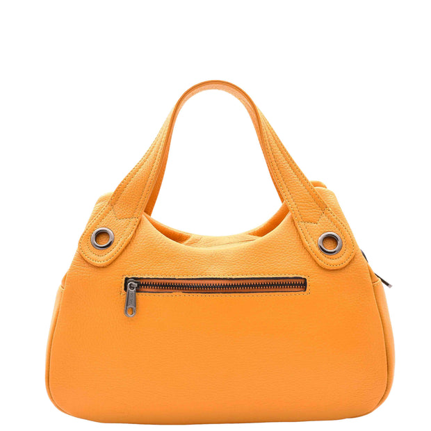 Womens Leather Handbag Twin Zip Top Casual Fashion Tote Grab Bag A850 Yellow