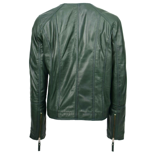 Womens Coat Genuine Leather Biker Jacket Cross Zip Cora Green 2