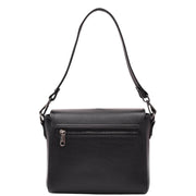 Womens Leather Messenger Bag Croc Trim Cross Body Fashion Handbag A2045 Black