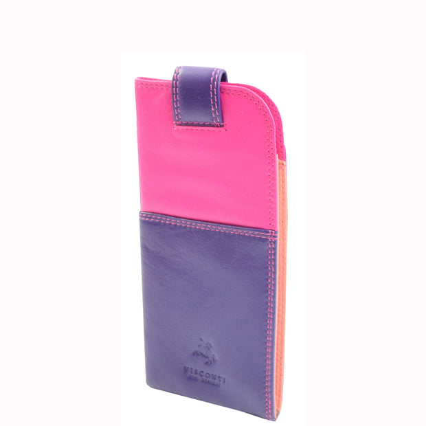 Real Soft Leather Glasses Case Multicoloured Unisex Slip-in Spectacles Cover Berry Multi Azure
