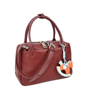 Womens Leather Mini Handbag with Rocking Horse Charm Girls Casual Fashion Tote Lori Burgundy