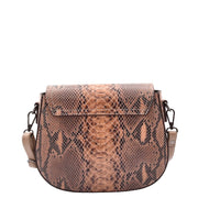 Womens Snake Print Leather Crossbody Saddle Bag Small Casual Handbag A2063 Taupe