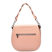 Womens Premium Leather Shoulder Saddle Bag Multi Pocket Handbag A6080 Rose