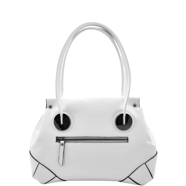 Womens Premium Leather Shoulder Bag Zip Top Casual Outgoing Tote Fashion Handbag A7135 White