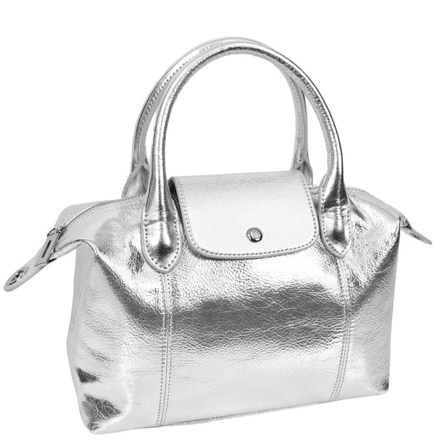 Womens Genuine Leather Top-Handle Bag Tote Style Casual Outgoing Fashion Handbag Amy Silver