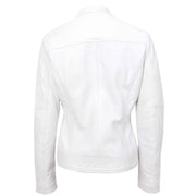 Womens Genuine Leather Biker Jacket Zip Casual Naomi White 2