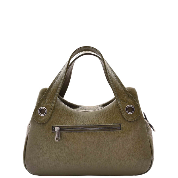 Womens Leather Handbag Twin Zip Top Casual Fashion Tote Grab Bag A850 Olive