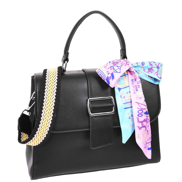 Womens Handbag Faux Leather Top Handle Doctors Bag Outgoing Fashion Tote A897 Black-1