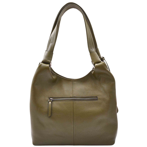 Womens Leather Shoulder Bag Large Hobo Casual Outgoing Multi Pockets Handbag A71 Olive