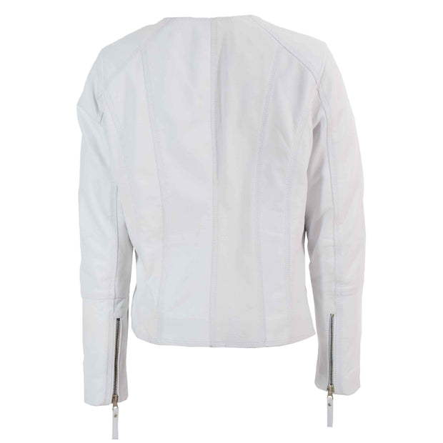 Womens Coat Genuine Leather Biker Jacket Cross Zip Cora White 2