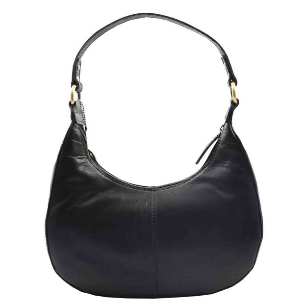 Classic Shoulder Hobo Real Leather Zip Bag GEMMA Black 2