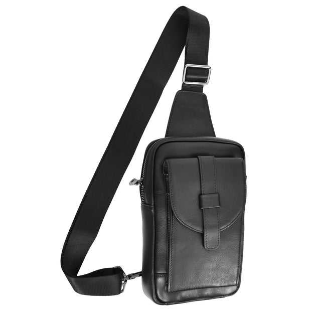 Real Leather Holster Chest Pack Casual Cross Body Sling Travel Organiser Bag A710 Black-1