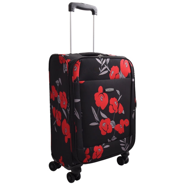 4 Wheel Cabin Size Suitcase Lightweight Soft Expandable Hand Luggage Multi Flower AT56 Black