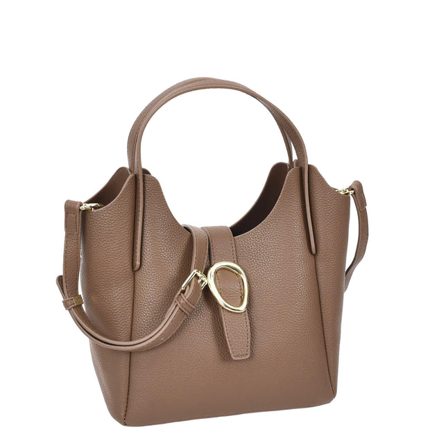Womens Leather-Look Handbag Casual Basket Shape Small Fashion Tote Bag AH181 Brown-1