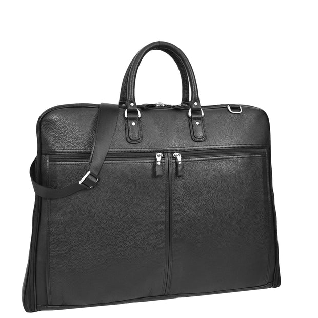Real Leather Large Travel Suit Carrier Slim Dress Garment Storage Bag A1342 Black