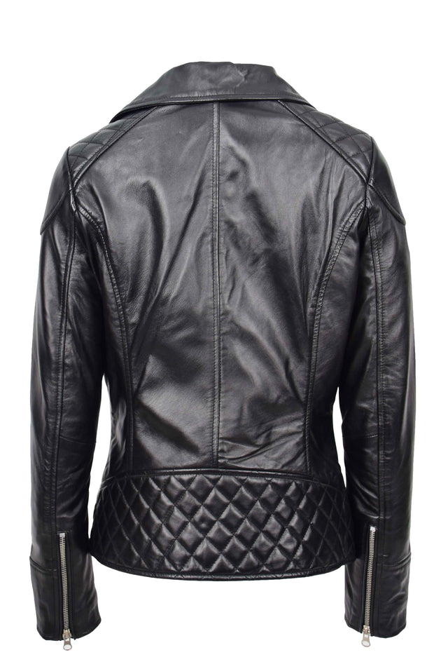 Womens Leather Biker Jacket Cross Zip Style Tina Black 2