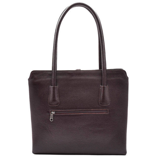 Womens Genuine Leather Shoulder Bag A4 Size Classic Handbag A062 Brown