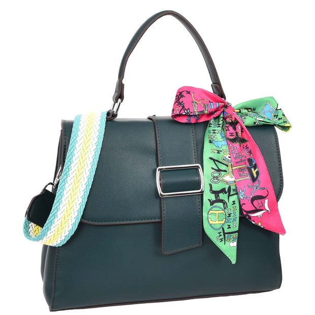 Womens Handbag Faux Leather Top Handle Doctors Bag Outgoing Fashion Tote A897 Green-1