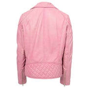 Womens Leather Biker Jacket Cross Zip Style Tina Pink 2