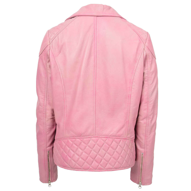 Womens Leather Biker Jacket Cross Zip Style Tina Pink 2