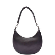 Womens Leather Shoulder Bag Braided Handle Casual Fashion Handbag A50 Black