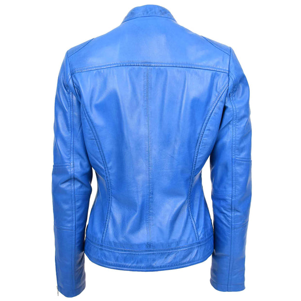 Womens Genuine Leather Biker Jacket Zip Casual Naomi Blue 2