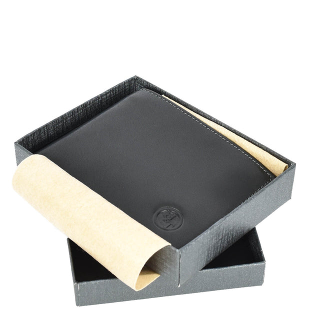 Premium Leather Mens Bi-Fold Slim Wallet Coins Money Clip Holder Style A208 Black