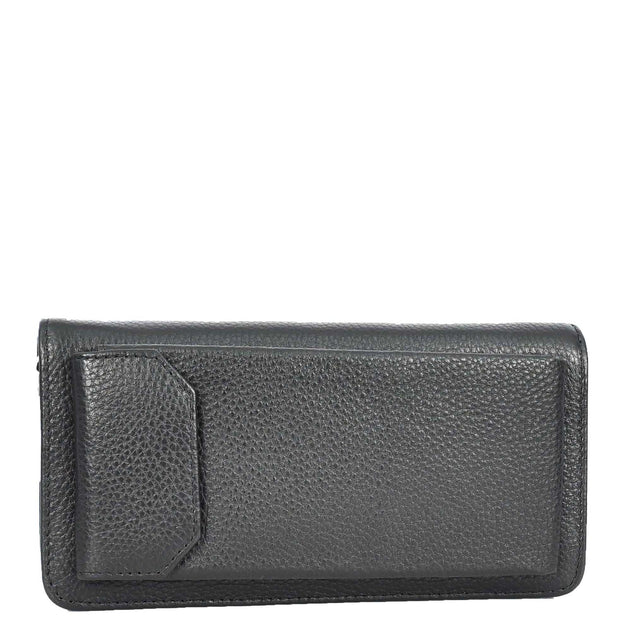 Real Leather Large Capacity Clutch Purse Zip Around Mobile Cards Glasses Organiser Travel Wallet A196 Black