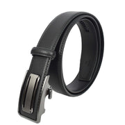 Men's Real Leather Automatic Ratchet Belt with Sliding Buckle Casual Style A02 Black