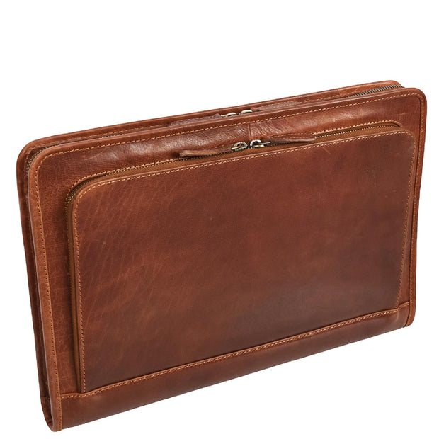 Brown Leather Folio Bag A4 Document Underarm Portfolio Case - Stanford