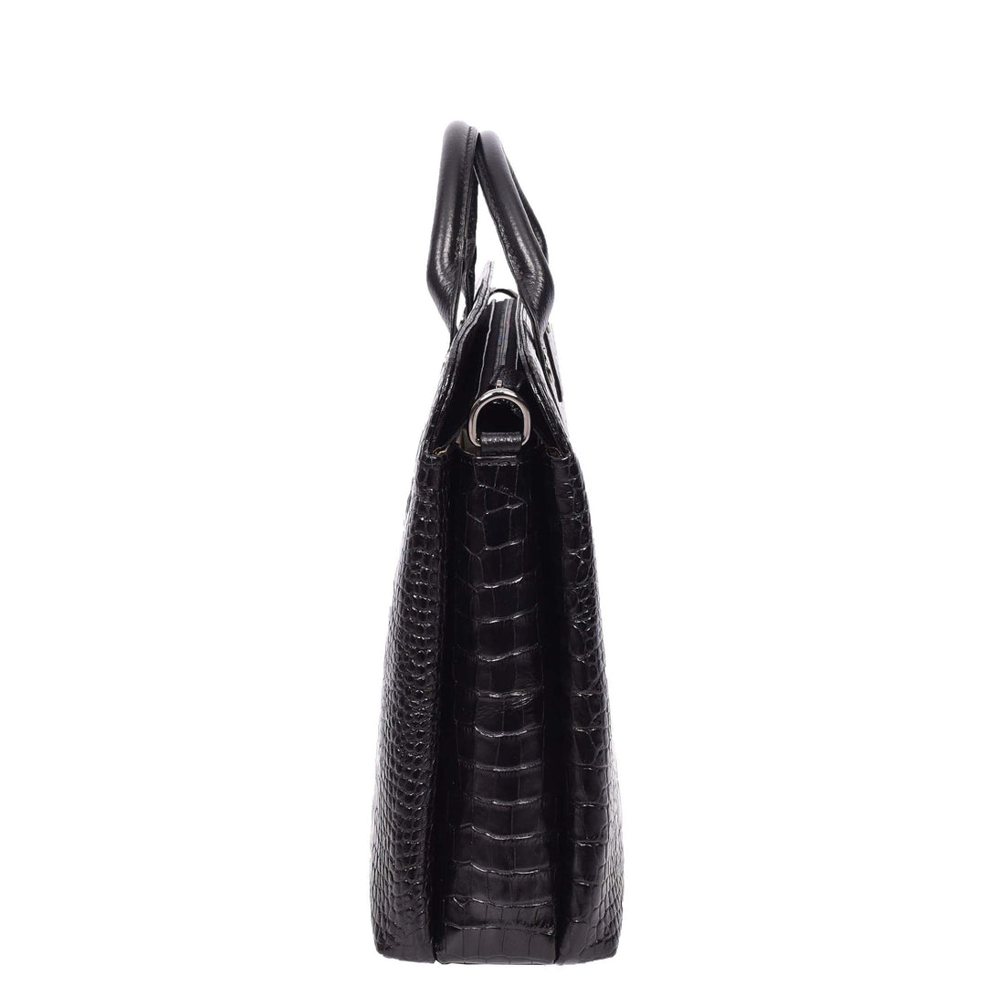 Women's Leather Croc-Print A4 Size Shoulder Bag Black | A1 Fashion
