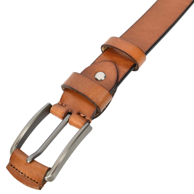 Men's Genuine Leather Belt Classic Buckle Design Multiple Colours Casual Style A008 Tan