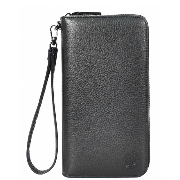 Leather Long Evelope Clutch Purse with Multi- Compartments Card Cash ID Card Travel Wallet A211 Black