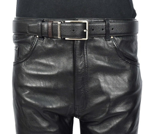 Mens Real Leather Rotated Buckle Belt With Sides Reversible Casual Style A06 Black/Brown