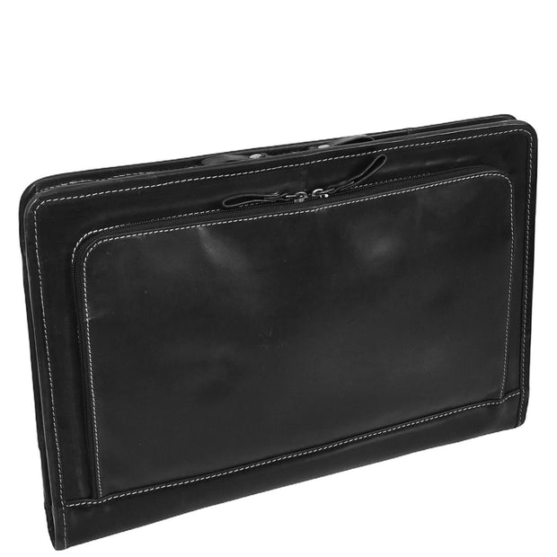 Black Leather Folio Bag A4 Document Underarm Portfolio Case - Stanford