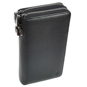 Real Leather Clutch Dual Zipper Large Size Lockable Purse Organiser Travel Wallet A213 Black