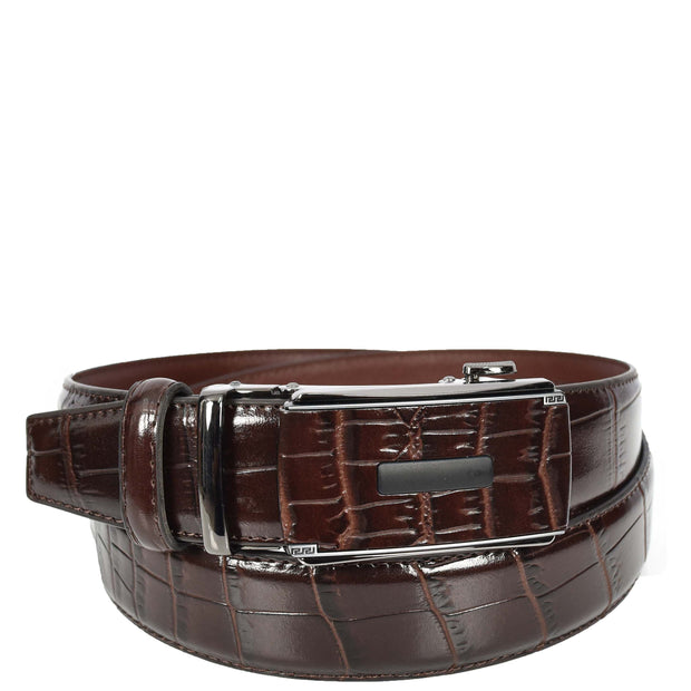 Mens Premium Leather Croc-Pattern Adjustable Ratchet Buckle Belt Daily Wear A03 Brown
