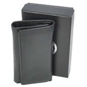Real Leather Tri-Fold Key Case Wallet With Multiple Key Holders Pouch A168 Black