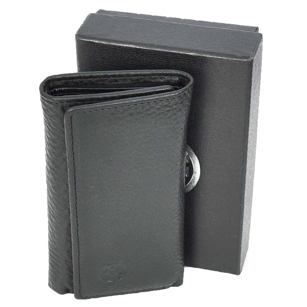 Real Leather Tri-Fold Key Case Wallet With Multiple Key Holders Pouch A168 Black