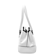 Womens Premium Leather Shoulder Bag Zip Top Casual Outgoing Tote Fashion Handbag A7135 White